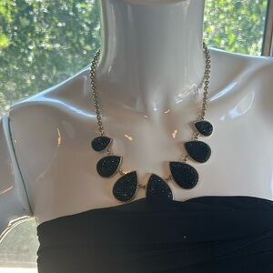 Beautiful black sparkling teardrop pendant necklace